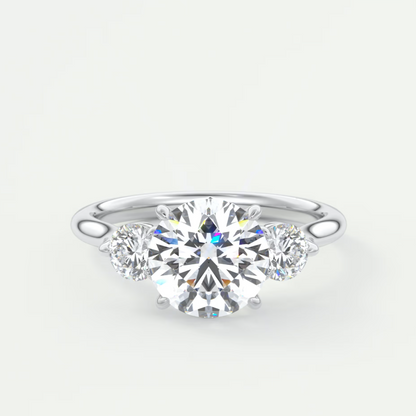 Custom made aveline round cathedral three-stone engagement ring | diamond lab
