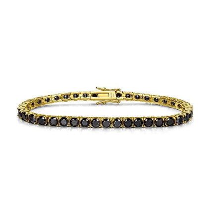 Black Moissanite Tennis Bracelet – 18K Yellow Gold Plated Silver