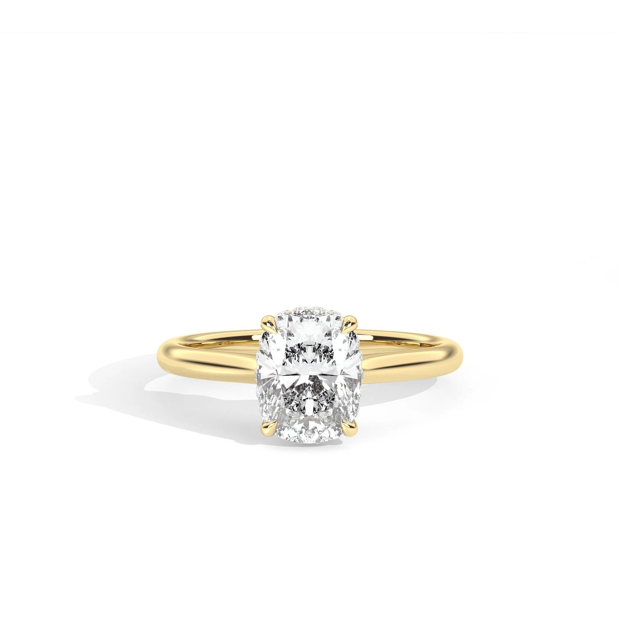 Gold ring with a diamond on a white background
