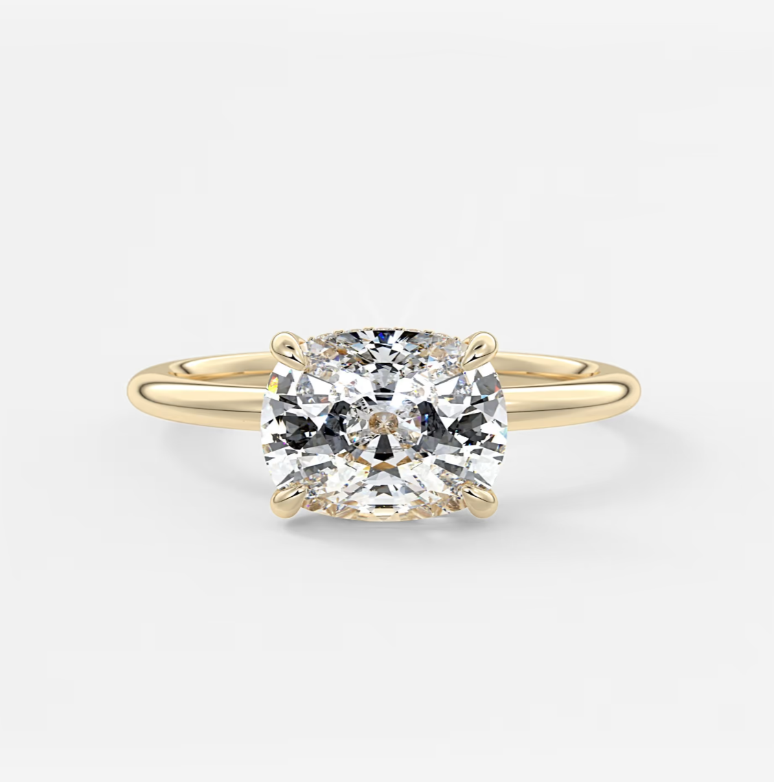 Custom made celestia east-west elongated cushion hidden halo ring | lab diamond & moissanite –