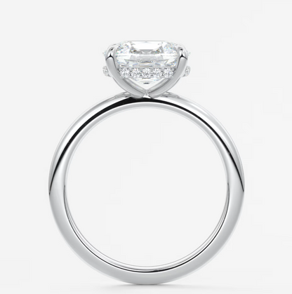 Custom made celestia east-west elongated cushion hidden halo ring | lab diamond & moissanite –