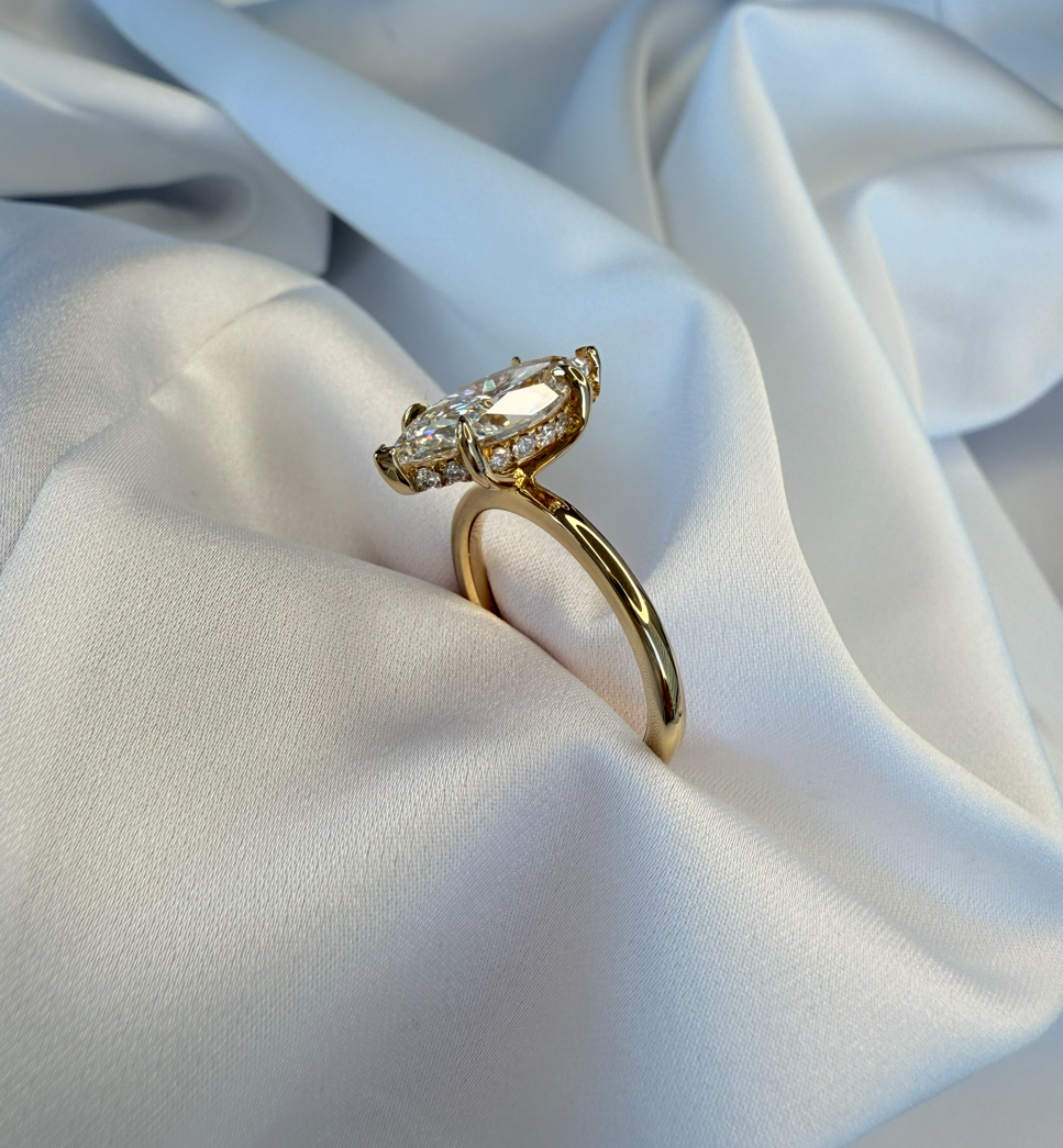 Custom made celestia marquise hidden halo lab diamond ring 3.05ct e vvs2