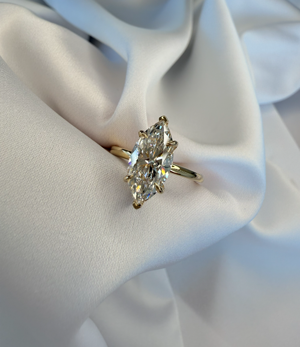 Custom made celestia marquise hidden halo lab diamond ring 3.05ct e vvs2