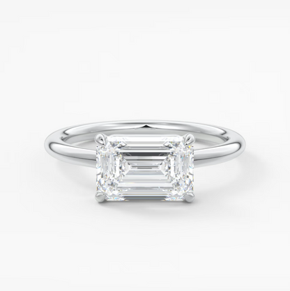 Custom made east-west emerald solitaire engagement ring | lab diamond or moissanite –