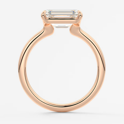 Custom made east-west emerald solitaire engagement ring | lab diamond or moissanite –