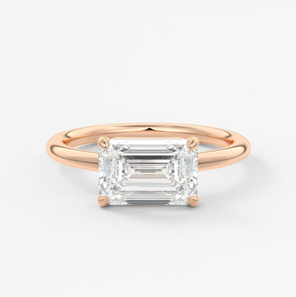 Custom made east-west emerald solitaire engagement ring | lab diamond or moissanite –