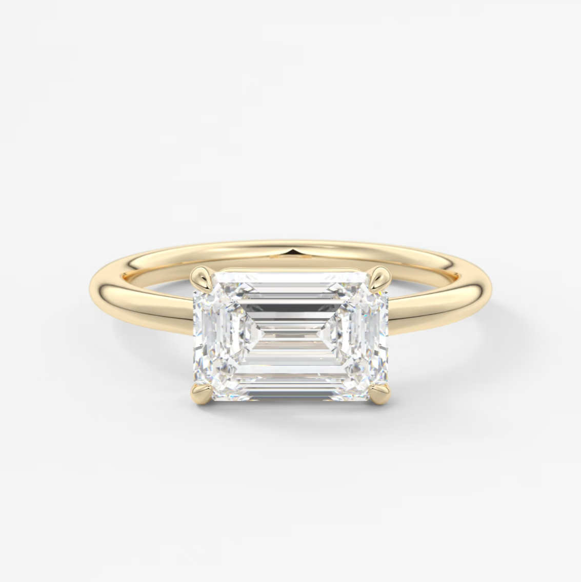 Custom made east-west emerald solitaire engagement ring | lab diamond or moissanite –