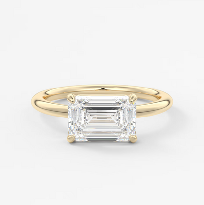 Custom made east-west emerald solitaire engagement ring | lab diamond or moissanite –