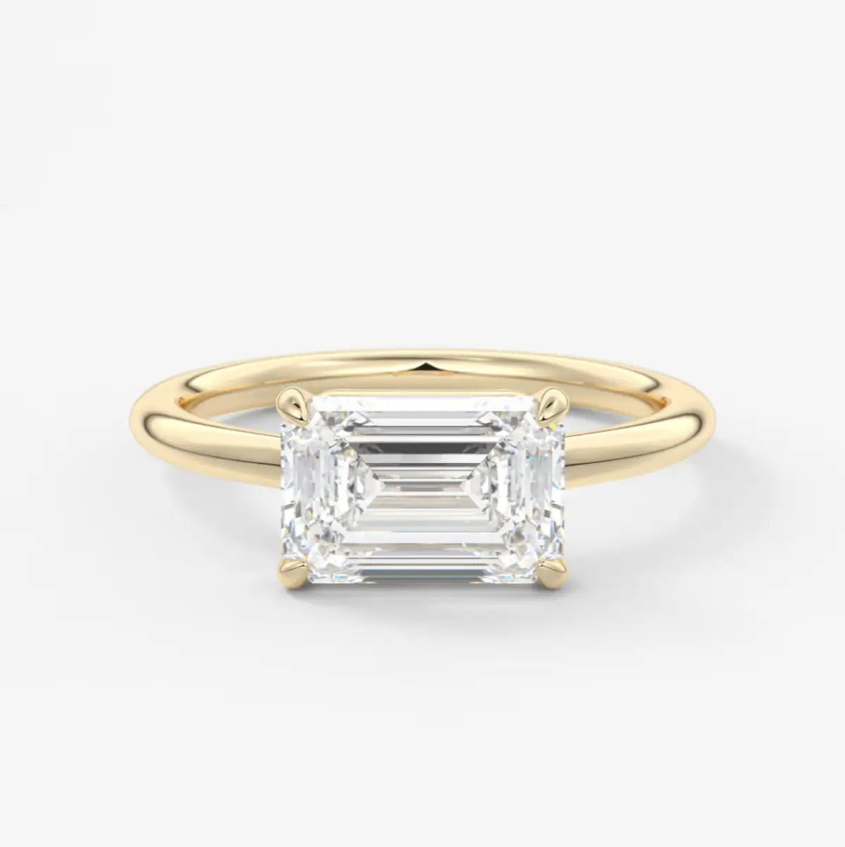 Custom made east-west emerald solitaire engagement ring | lab diamond or moissanite –