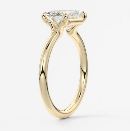 Custom made east-west emerald solitaire engagement ring | lab diamond or moissanite –