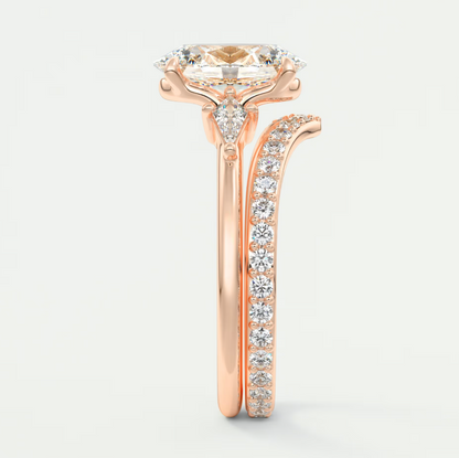 Custom made elysian oval three-stone engagement ring with kite side stones | diamond lab