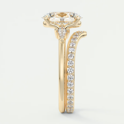 Custom made elysian oval three-stone engagement ring with kite side stones | diamond lab