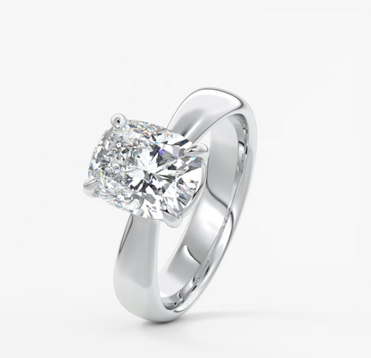 Custom made tapered elongated cushion solitaire ring | diamond lab australia