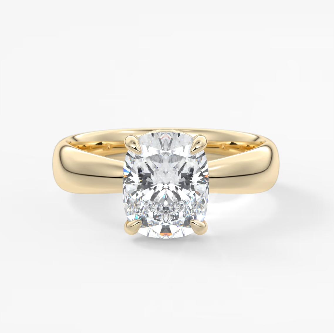 Gold ring with a diamond on a white background
