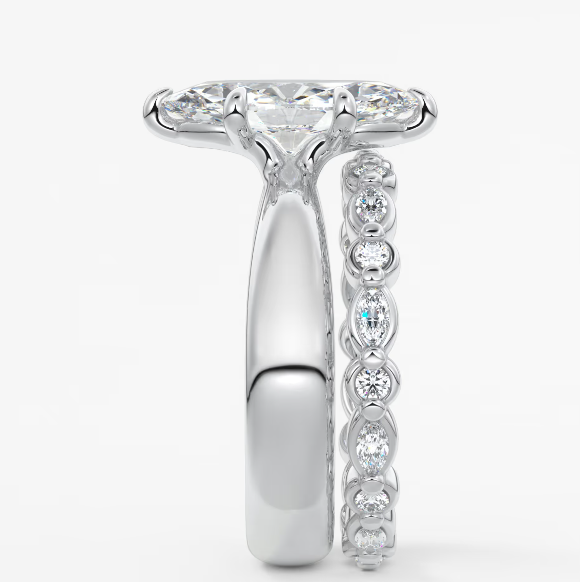 Custom made marquise solitaire engagement ring – sculpted tapered band | diamond lab