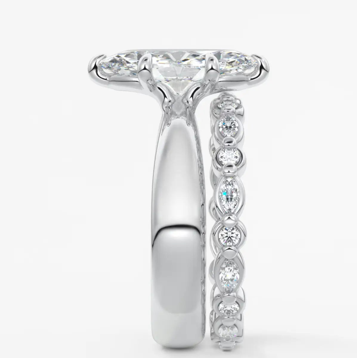 Custom made marquise solitaire engagement ring – sculpted tapered band | diamond lab