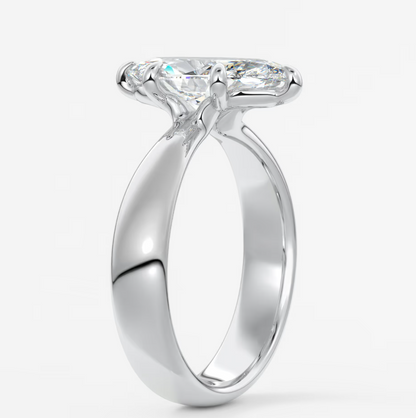 Custom made marquise solitaire engagement ring – sculpted tapered band | diamond lab
