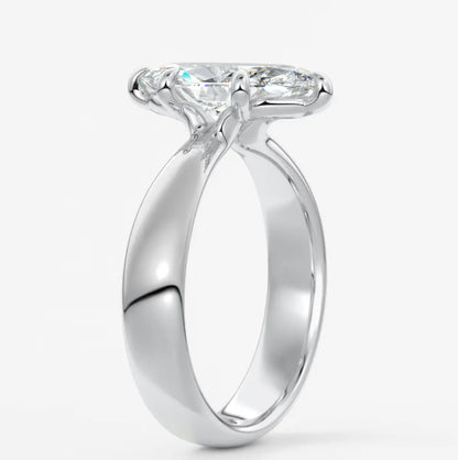 Custom made marquise solitaire engagement ring – sculpted tapered band | diamond lab