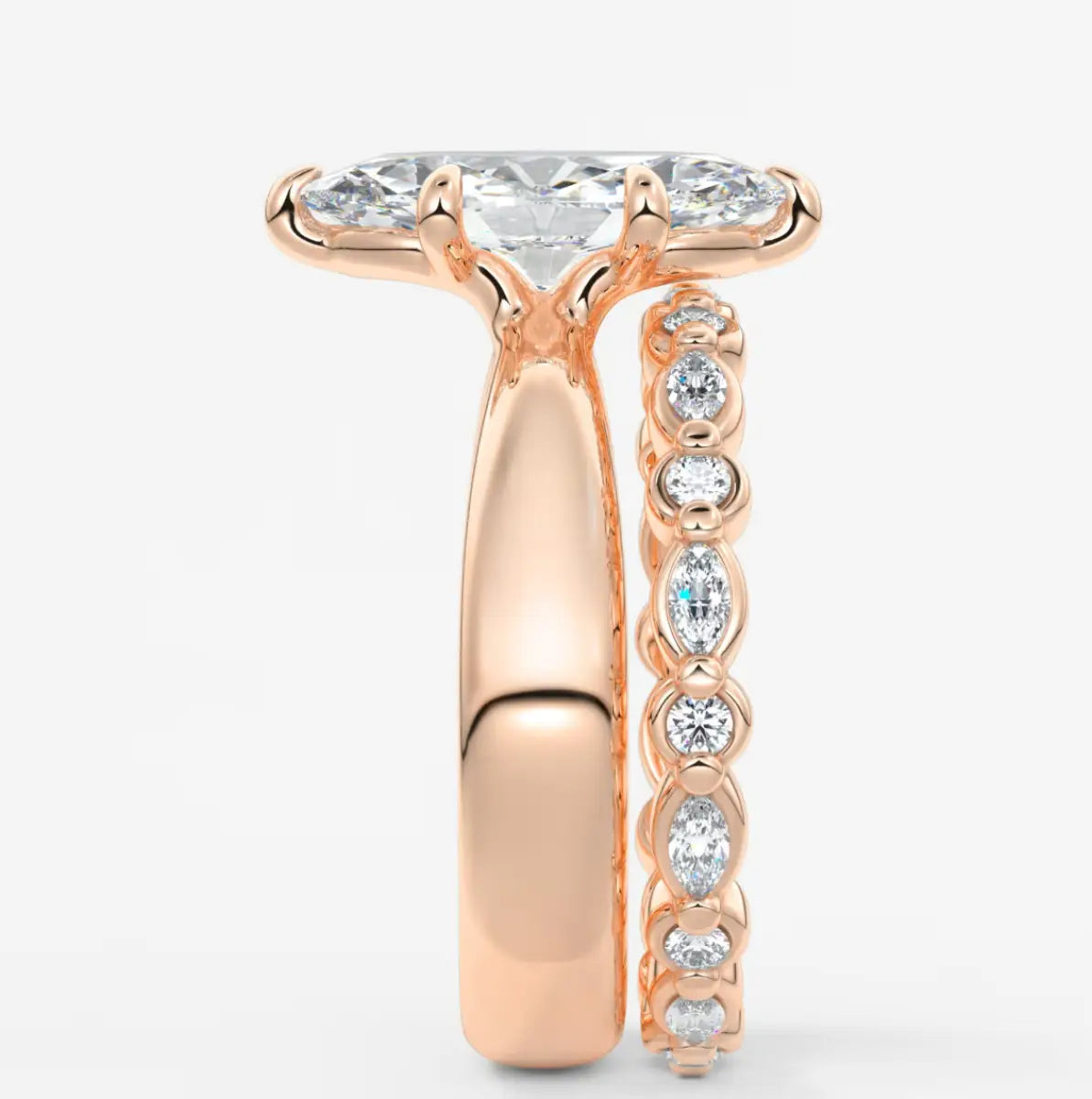 Custom made marquise solitaire engagement ring – sculpted tapered band | diamond lab