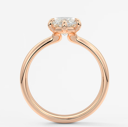 Custom made marquise solitaire engagement ring – sculpted tapered band | diamond lab