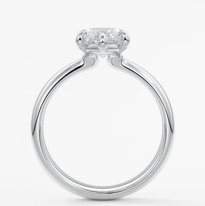 Custom made marquise solitaire engagement ring – sculpted tapered band | diamond lab