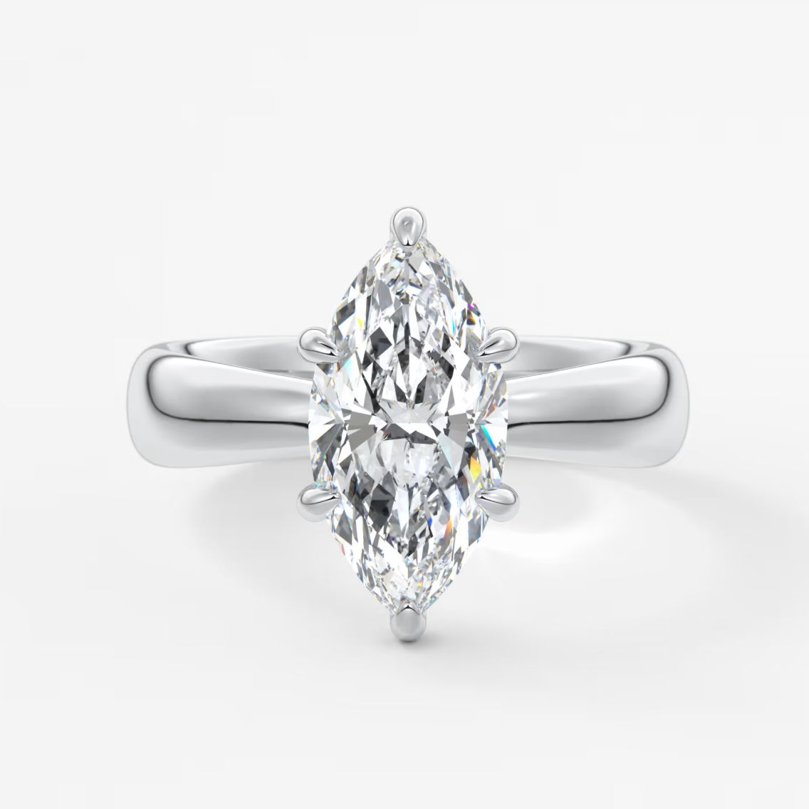 Custom made marquise solitaire engagement ring – sculpted tapered band | diamond lab