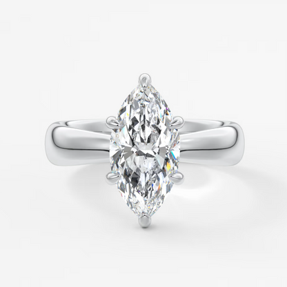 Custom made marquise solitaire engagement ring – sculpted tapered band | diamond lab