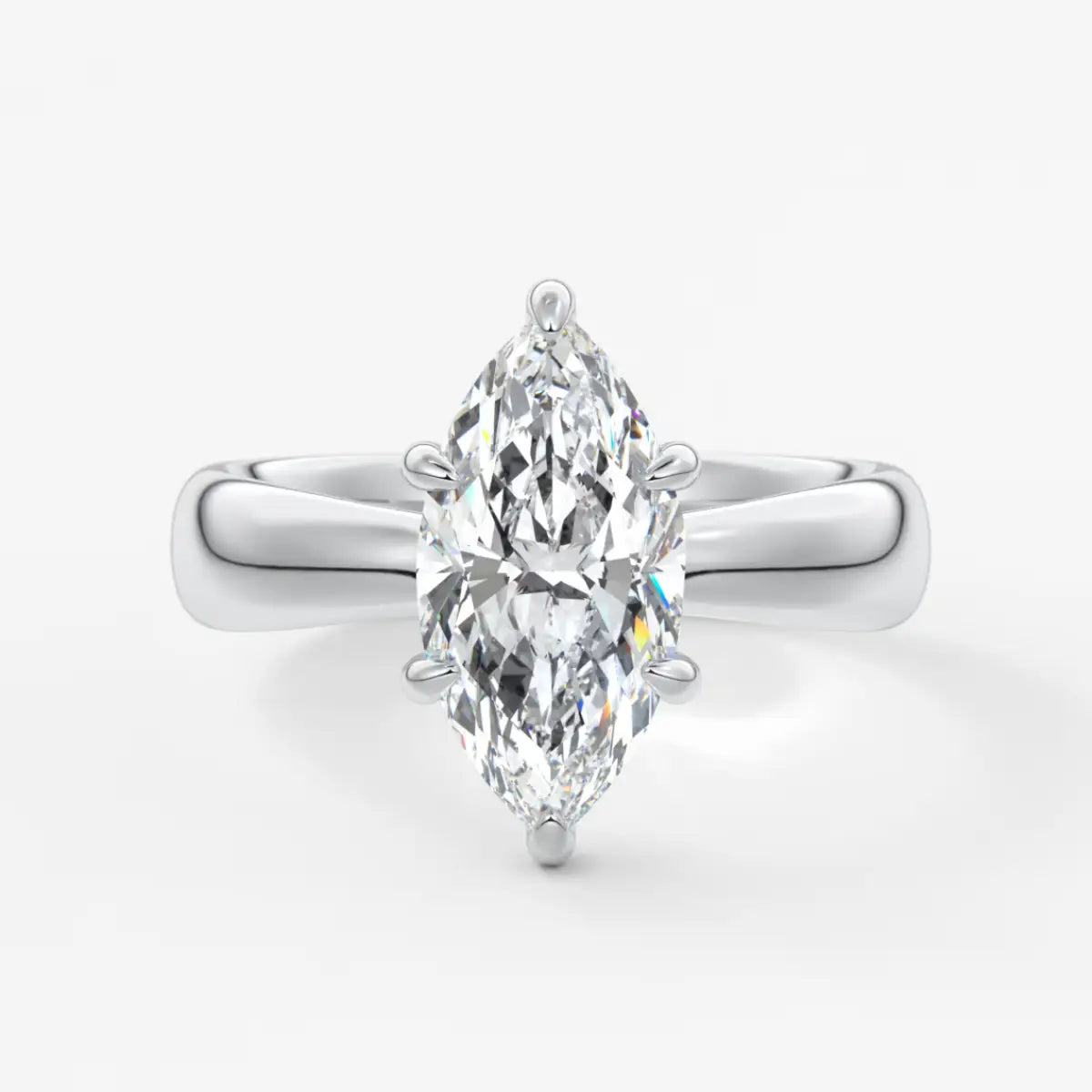 Custom made marquise solitaire engagement ring – sculpted tapered band | diamond lab