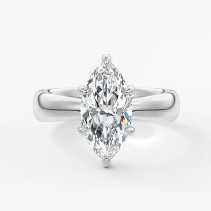 Custom made marquise solitaire engagement ring – sculpted tapered band | diamond lab