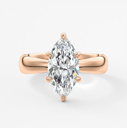 Custom made marquise solitaire engagement ring – sculpted tapered band | diamond lab