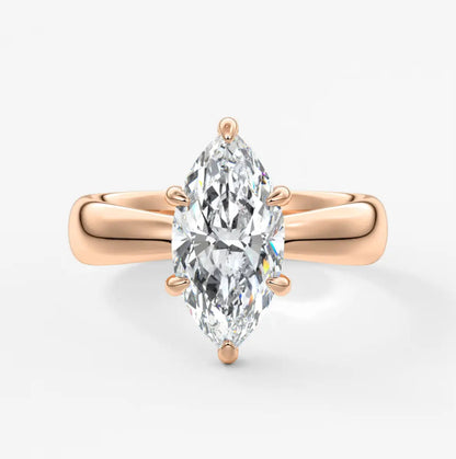 Custom made marquise solitaire engagement ring – sculpted tapered band | diamond lab