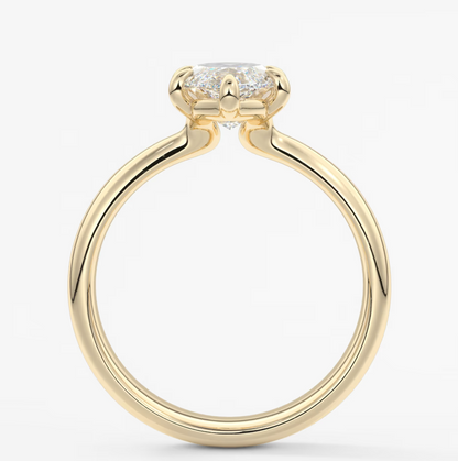Custom made marquise solitaire engagement ring – sculpted tapered band | diamond lab