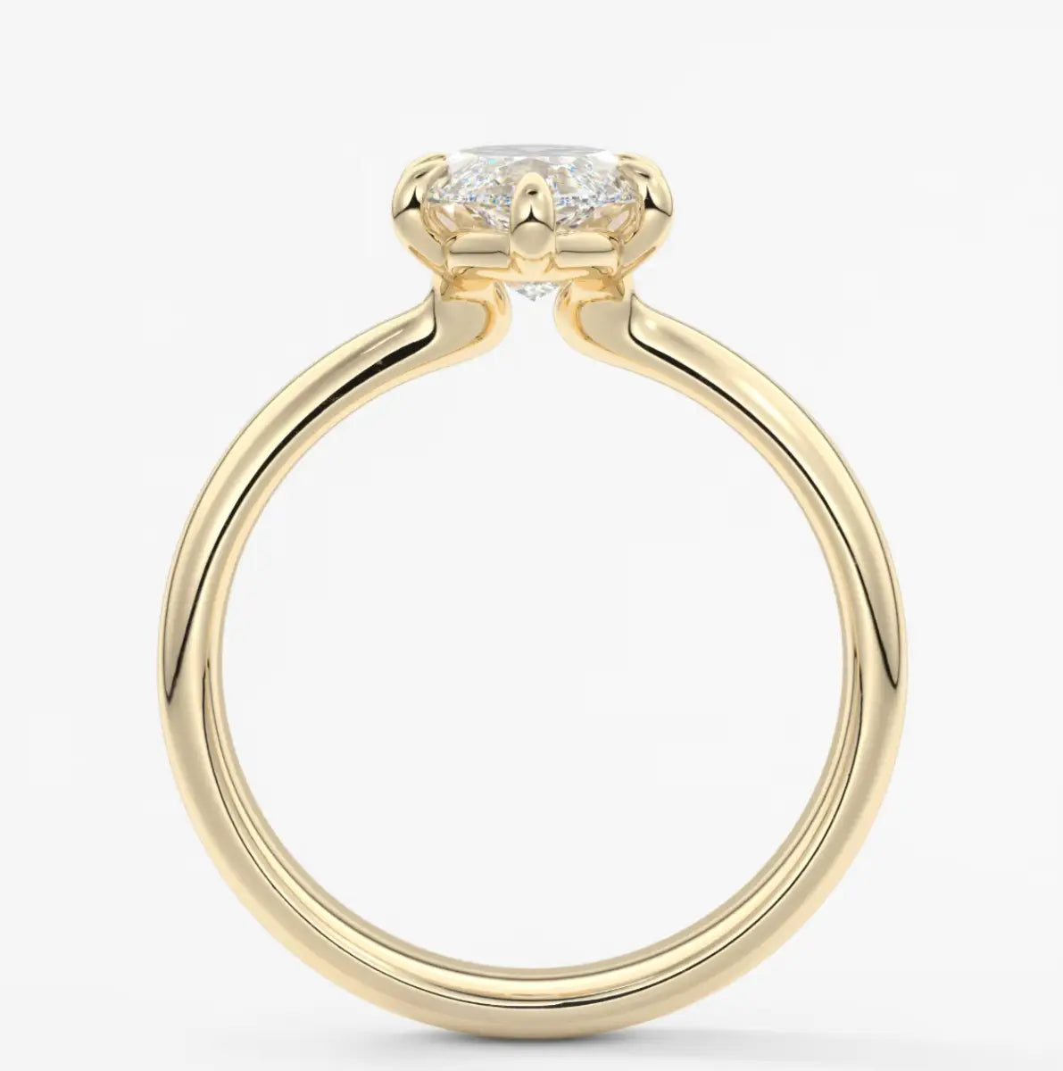 Custom made marquise solitaire engagement ring – sculpted tapered band | diamond lab