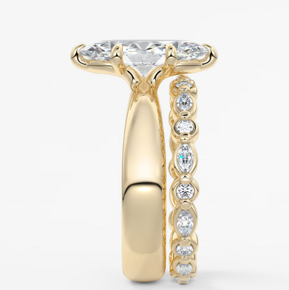 Custom made marquise solitaire engagement ring – sculpted tapered band | diamond lab