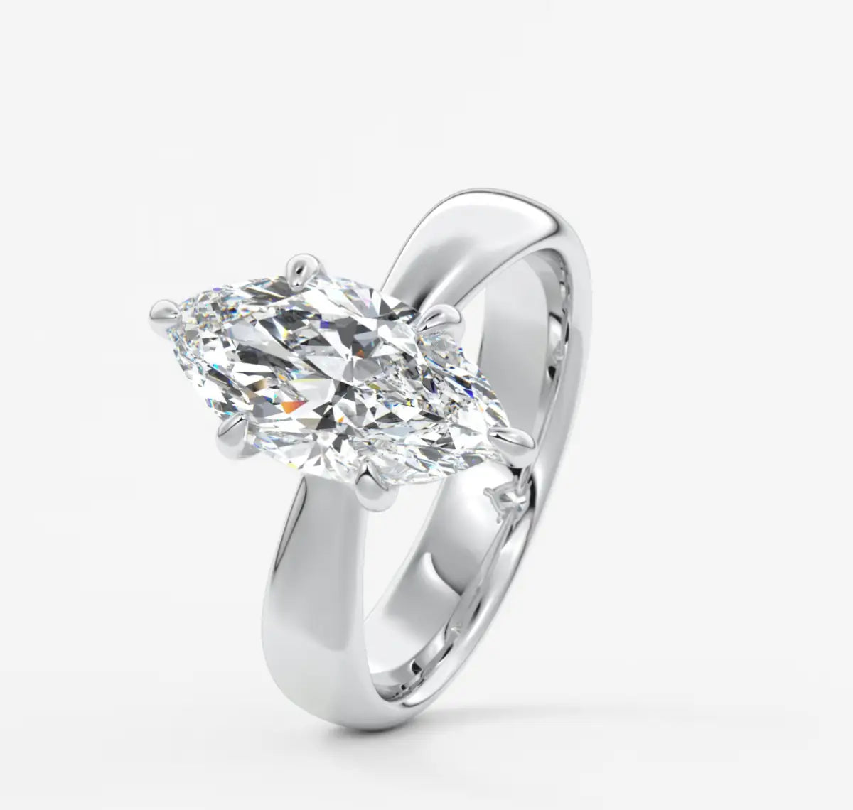 Custom made marquise solitaire engagement ring – sculpted tapered band | diamond lab