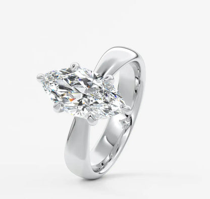 Custom made marquise solitaire engagement ring – sculpted tapered band | diamond lab