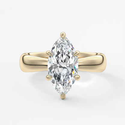 Custom made marquise solitaire engagement ring – sculpted tapered band | diamond lab