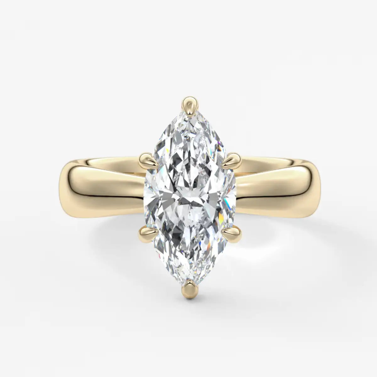 Custom made marquise solitaire engagement ring – sculpted tapered band | diamond lab