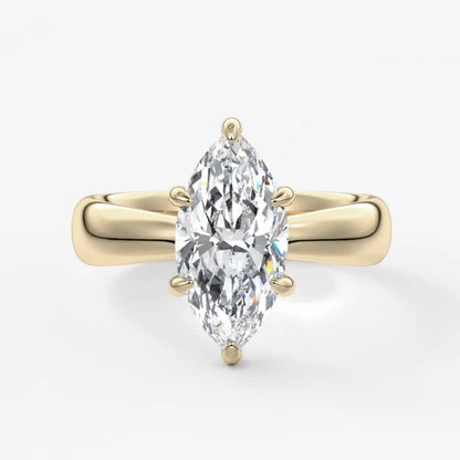 Custom made marquise solitaire engagement ring – sculpted tapered band | diamond lab