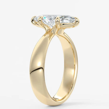 Custom made marquise solitaire engagement ring – sculpted tapered band | diamond lab