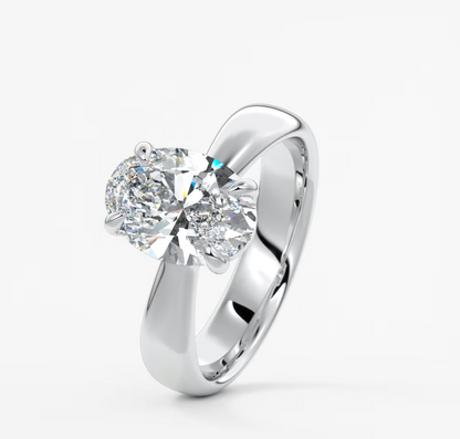 Custom made tapered oval solitaire engagement ring | lab diamond or moissanite
