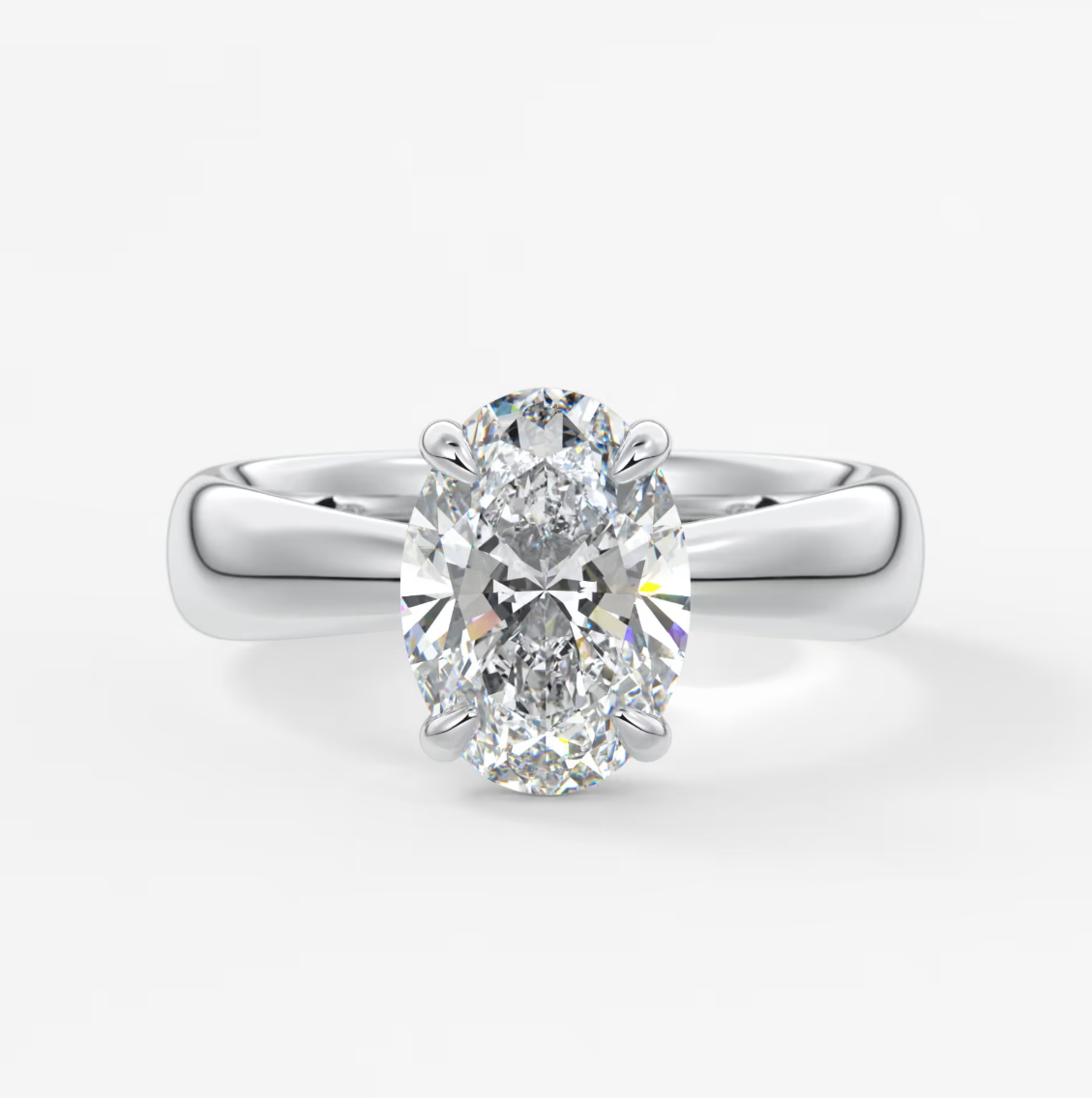 Custom made tapered oval solitaire engagement ring | lab diamond or moissanite