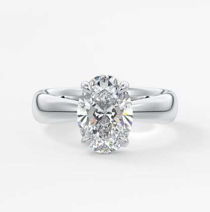 Custom made tapered oval solitaire engagement ring | lab diamond or moissanite