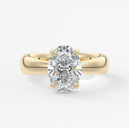 Custom made tapered oval solitaire engagement ring | lab diamond or moissanite
