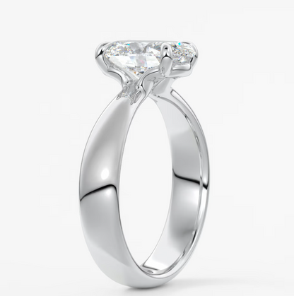 Custom made tapered oval solitaire engagement ring | lab diamond or moissanite