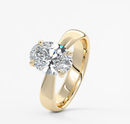 Custom made tapered oval solitaire engagement ring | lab diamond or moissanite