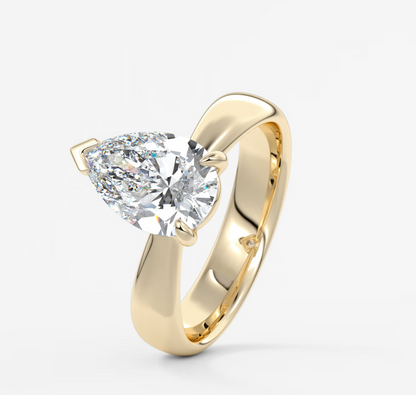 Custom made pear solitaire engagement ring – tapered band modern design | diamond lab