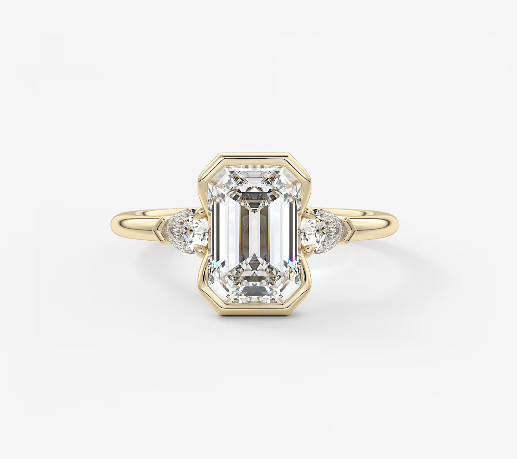 Solara Hal Bezel Emerald trilogy Engagement Ring