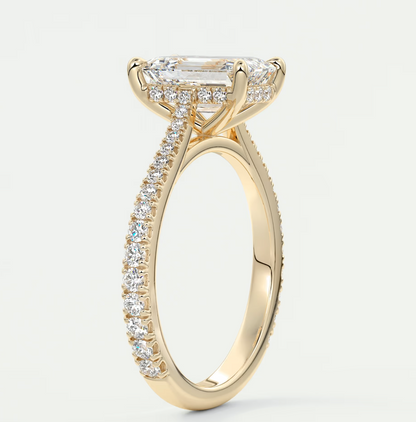 Custom made juliette emerald hidden halo cathedral engagement ring | diamond lab