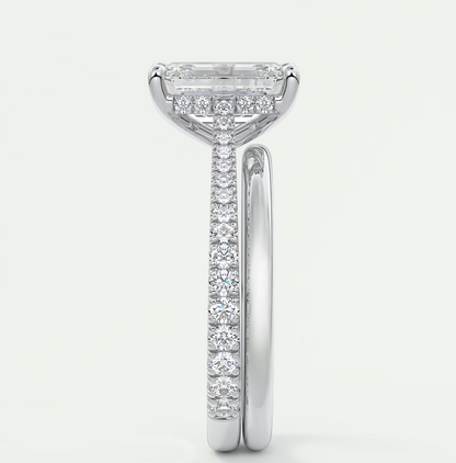 Custom made juliette emerald hidden halo cathedral engagement ring | diamond lab